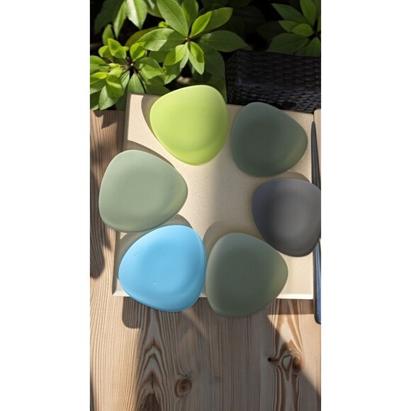 Vintage Set Of 6 Multicolored Triangle Sea Glass Plates By Riverside Design